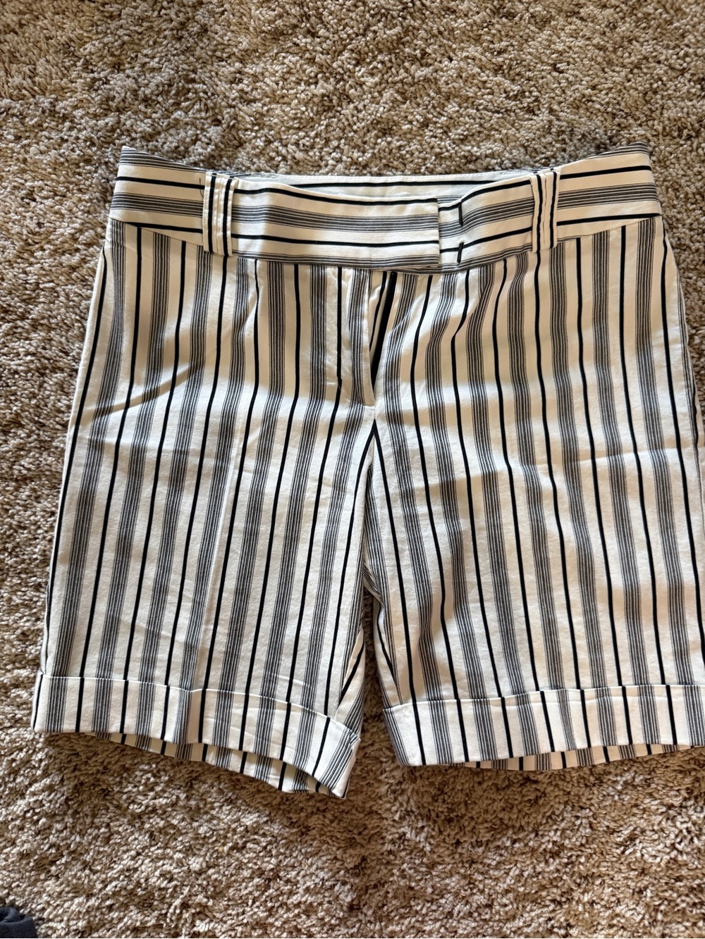 White House Black Market Black & White Vertical Stripe Bermuda Shorts